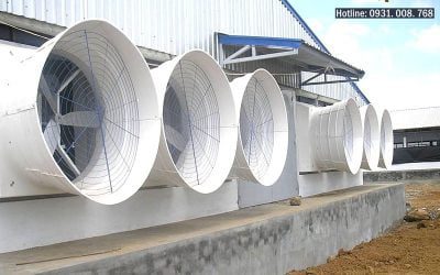 Lắp đặt quạt hút gió tạo không khí thoáng mát trong nhà xưởng.